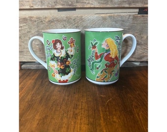 Vintage American Atelier Jingle Belles Mugs de Noël, tasses, lot de 2