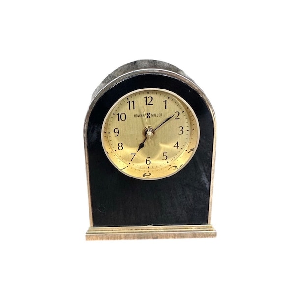 Vintage Howard Miller Travel Alarm Clock Black & Gold 4” Works!