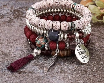 Boho Style Beaded Stone Bracelet Bangle Charm Fashion Jewelry