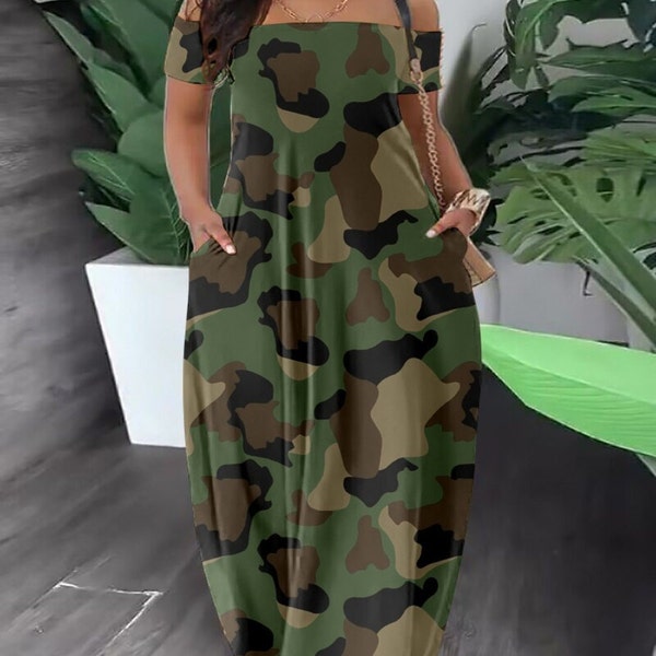 Plus Size Camouflage Maxi Dress