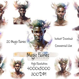 20 Watercolour Fairy, Enchanted Fairy Boys, Fairies, Clipart, White Background graphics PNG, Fairy Clipart instant download, commercial use