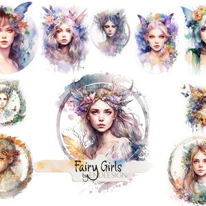 20 Watercolour Fairy, Magic Fairy Girls, Fairies, Clipart, White Background graphics PNG, Fairy Clipart instant download, commercial use