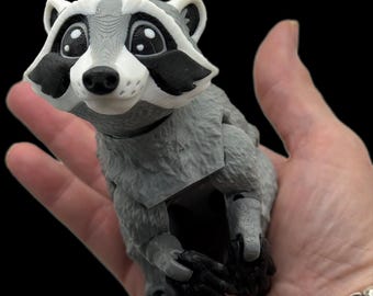 3D Printed Articulated Raccoon Figure: Poseable Forest Animal Collector's Gift