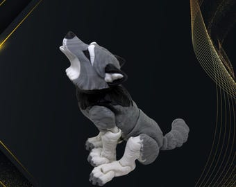 3D Printed Howling Wolf Figurine: Articulated Woodland Sculpture