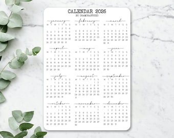 Sticker Bogen - Kalender 2026 | Journal & Planner Stickers | Einfach, Minimalistisch, Monatlich, 2027, 2028, 2029, 2030