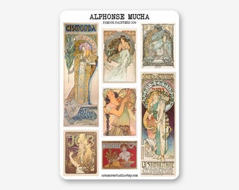 Sticker Sheet - Alphonse Mucha | Journal & Planner Stickers | Art Nouveau, Famous Painters