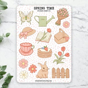 Spring Time Sticker Sheet | Journal Stickers, Planner Stickers | Spring, Cottagecore | 15 Stickers