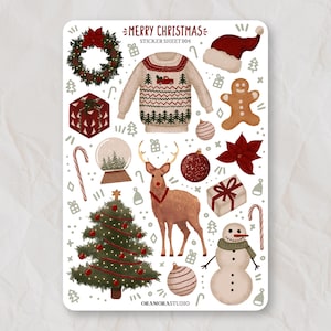 Stickervel vrolijk kerstfeest | Bulletjournaal, planner, plakboek | Kerst-, kerst-, winter- en knusse stickers