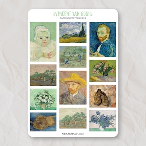 Vincent Van Gogh Sticker Sheet | Journal Stickers, Planner Stickers | Art, Post-Impressionism, Fine Art, Gift| | 12 Stickers