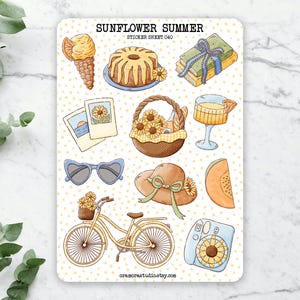 Sunflower Summer Sticker Sheet | Journal Stickers, Planner Stickers | Yellow, Flowers, Summer | 11 stickers