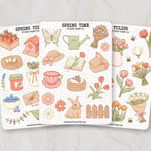 Lot d'autocollants printaniers | Stickers pour Journal, Stickers pour Agenda | Printemps, ambiance printanière, tulipes, cottagecore, stickers fleurs
