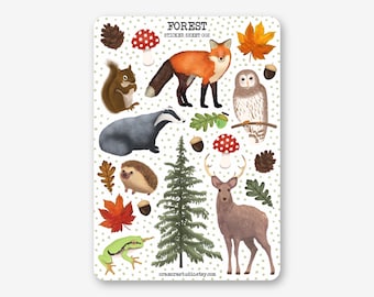 Sticker Bogen - Wald | Journal & Planner Stickers | Tiere, Waldtiere, Herbst, Herbst