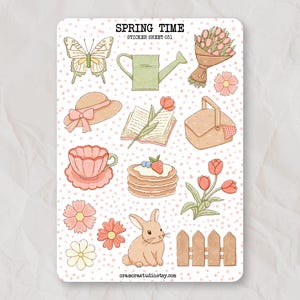 Feuille d'autocollants de printemps | Stickers pour Journal, Stickers pour Agenda | Stickers printemps, Cottagecore