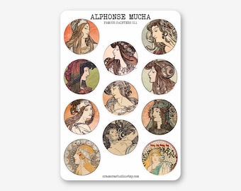 Sticker Sheet - Alphonse Mucha | Journal & Planner Stickers | Art Nouveau, Famous Painters