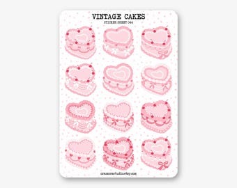 Sticker Bogen - Vintage Cakes | Journal & Planner Stickers | Rosa, Retro, herzförmig
