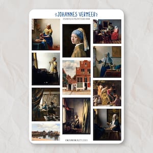 Foglio di adesivi Johannes Vermeer / Adesivi per diario, Adesivi per pianificatore / Adesivi artistici, Adesivi barocchi, Secolo d'oro olandese, belle arti, regalo