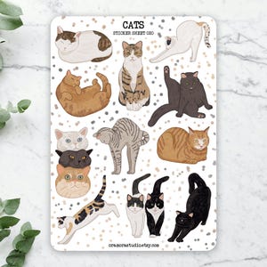 Cats Sticker Sheet | Journal Stickers, Planner Stickers | Kitty, Pet, Animal | 11 Stickers