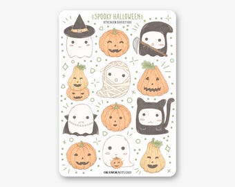 Sticker Sheet - Spooky Halloween | Journal & Planner Stickers | Pumpkin, Jack-o-lantern, Ghost