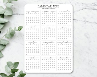 Sticker Bogen - Kalender 2028 | Journal & Planner Stickers | Einfach, minimalistisch, monatlich