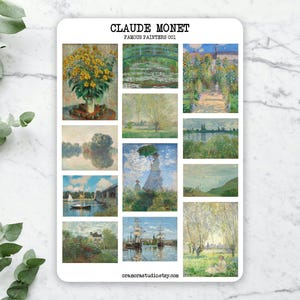 Claude Monet Sticker Sheet | Journal Stickers, Planner Stickers | Art, Impressionism, Fine Art, Painting | 12 Stickers