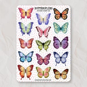 Hoja de pegatinas de mariposas / Pegatinas de diario, Pegatinas de planificador, Álbum de recortes / Acuarela, Animales, Pegatinas de mariposas coloridas