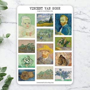 Vincent Van Gogh Sticker Sheet | Journal Stickers, Planner Stickers | Art, Post-Impressionism, Fine Art, Gift| | 12 Stickers