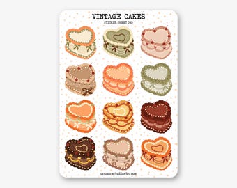 Stickervel - Vintage Taarten Herfst | Stickers voor dagboek en planner | Hartvormig, retro, herfst