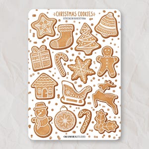 Hoja de pegatinas de galletas navideñas / Pegatinas para diario, Pegatinas para planificador, Pegatinas para álbumes de recortes / Horneado, Pan de jengibre, Invierno, Pegatinas de vacaciones