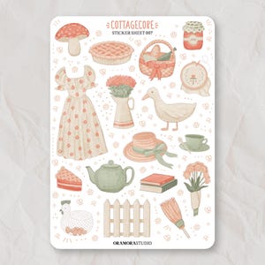 Foglio di adesivi Cottagecore / Bullet Journal, Planner, Album / Adesivi primavera, estate e pastello