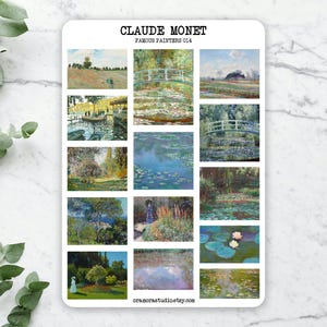 Claude Monet Sticker Sheet | Journal Stickers, Planner Stickers | Art, Impressionism, Fine Art, Gift | 14 Stickers