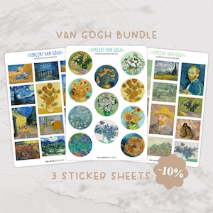 Vincent Van Gogh Sticker Bundle / Adesivi per diario, Adesivi per planner / Adesivi artistici, Pacchetto adesivi, Set di adesivi, Belle arti, Regalo, Girasoli