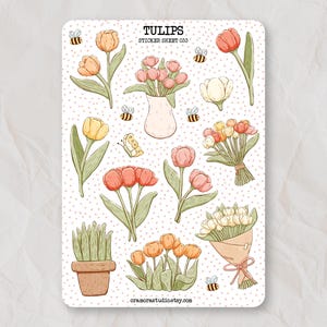 Tulpen Sticker Bogen | Journal Aufkleber, Planer Aufkleber | Frühling, Blumen, Natur, Biene, Cottagecore Aufkleber