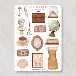 Feuille d'autocollants Light Academia | Bullet Journal, agenda, scrapbooking | Stickers cosy, automne, bureau, vintage, universitaire