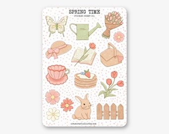 Feuille d'autocollants - Printemps | Stickers pour carnets et agendas | Cottagecore, fantaisie