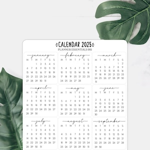 Stickervel kalender 2025 - 12 ministickers | dagboekstickers, plannerstickers | Eenvoudige minimalistische maandstickers