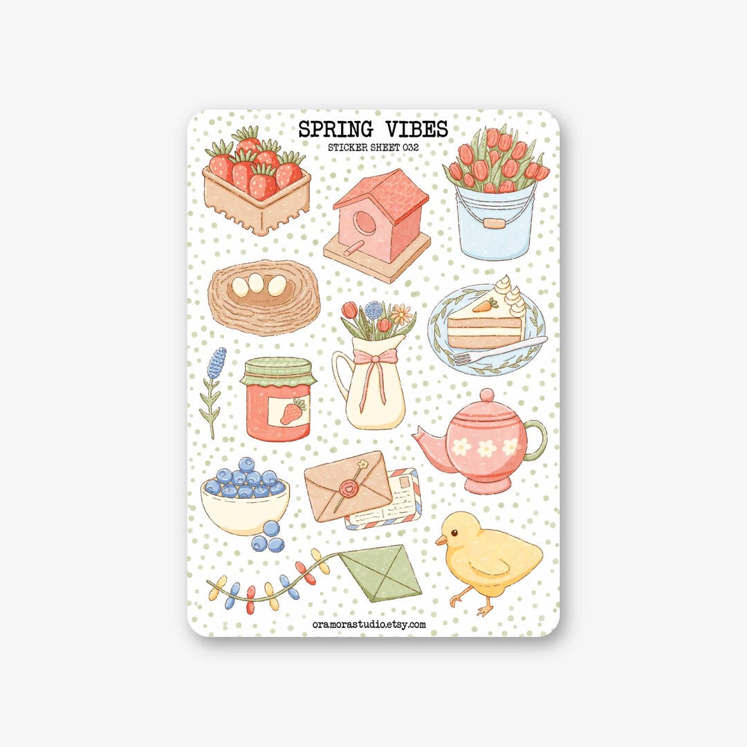 Sticker Sheet - Spring Vibes | Journal & Planner Stickers | Cottagecore ...