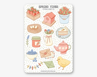 Feuille d'autocollants - Spring Vibes | Stickers pour carnets et agendas | Cottagecore