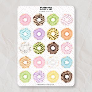 Feuille d'autocollants pour beignets | Stickers pour Journal, Stickers pour Agenda | Pâtisserie, Boulangerie, Dessert, Nourriture, Coloré, Arc-en-ciel, Stickers pastel