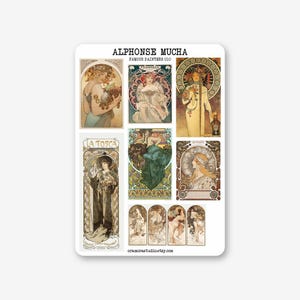 Stickervel - Alphonse Mucha | Stickers voor dagboek en planner | Art nouveau, beroemde schilders