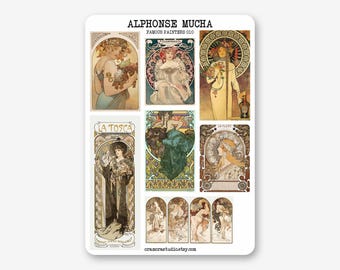 Sticker Sheet - Alphonse Mucha | Journal & Planner Stickers | Art Nouveau, Famous Painters