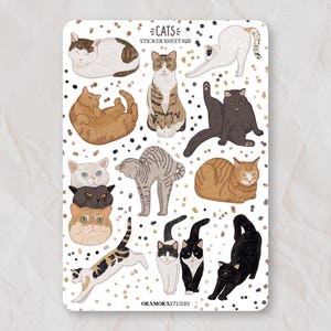 Hoja de pegatinas de gatos adorables: pegatinas de gatitos para diarios, agendas y álbumes de recortes (11 pegatinas)