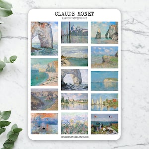 Claude Monet Sticker Sheet | Journal Stickers, Planner Stickers | Art, Impressionism, Fine Art, Gift | 14 Stickers