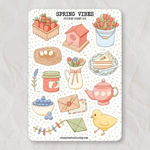 Stickervel Spring Vibes | dagboekstickers, plannerstickers | Stickers picknick, tulp, aardbei en Cottagecore
