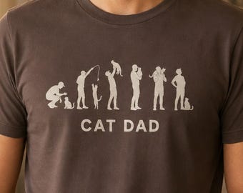Cat Dad Shirt, Minimalist Cat Dad Evolution Graphic, Simple Teal Silhouette Design
