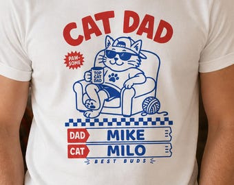 Personalized Cat Shirt, Cat Dad Shirt with Custom Names, Retro Cartoon Pet Owner Art