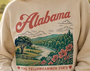 Alabama Sweatshirt, Vintage Travel Poster, Yellowhammer State Azalea River Landscape