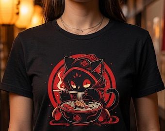 Ramen Cat T-Shirt, Japanese Noodle Graphic Tee, Kawaii Cat Shirt, Anime Foodie Apparel, Cozy Neko Lover Gift, Manga Streetwear Top