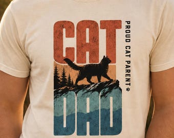 Cat Dad Shirt, Mountain Sunset Graphic, National Park Style, Proud Cat Parent Outdoors