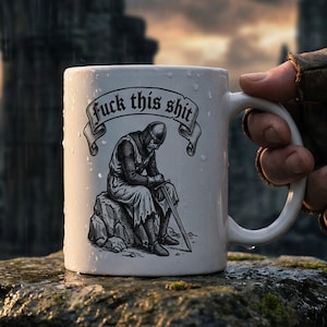 Mug Fuck This Shit, Mug chevalier médiéval, Tasse à café sarcastique drôle, Cadeau humour noir, Mug citation bannière gothique, Mug Office Rage, Humour adulte
