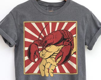 Retro Lobster T-Shirt Comfort Colors 1717, Vintage Seafood Graphic Tee, Funny Coastal Beach Shirt, Trendy Gift for Friend, Lobster Lover Tee